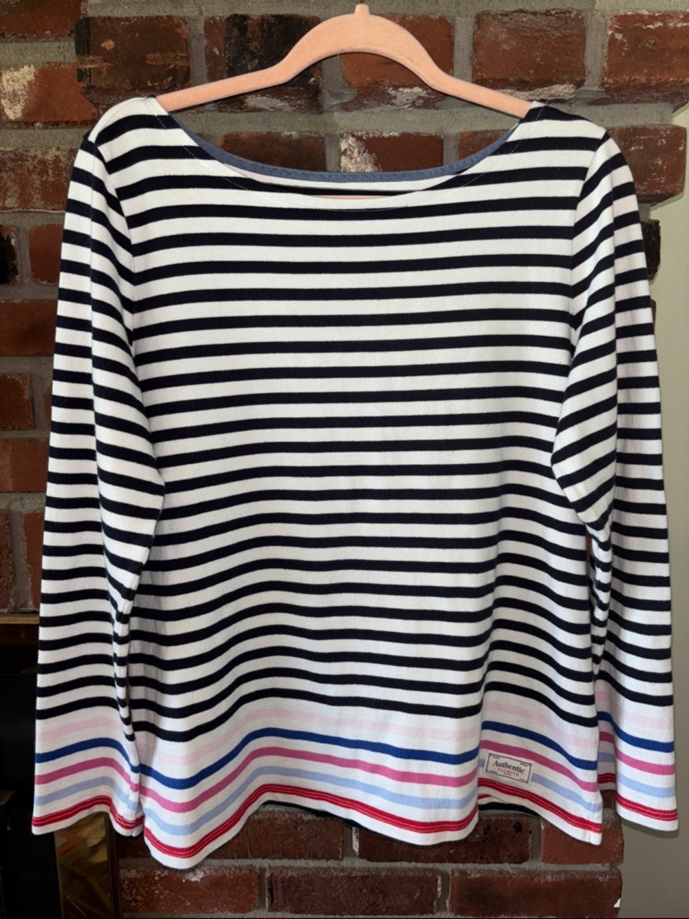 Talbots Navy & White Striped Long-Sleeve Boatneck Top Women’s Size Medium EUC